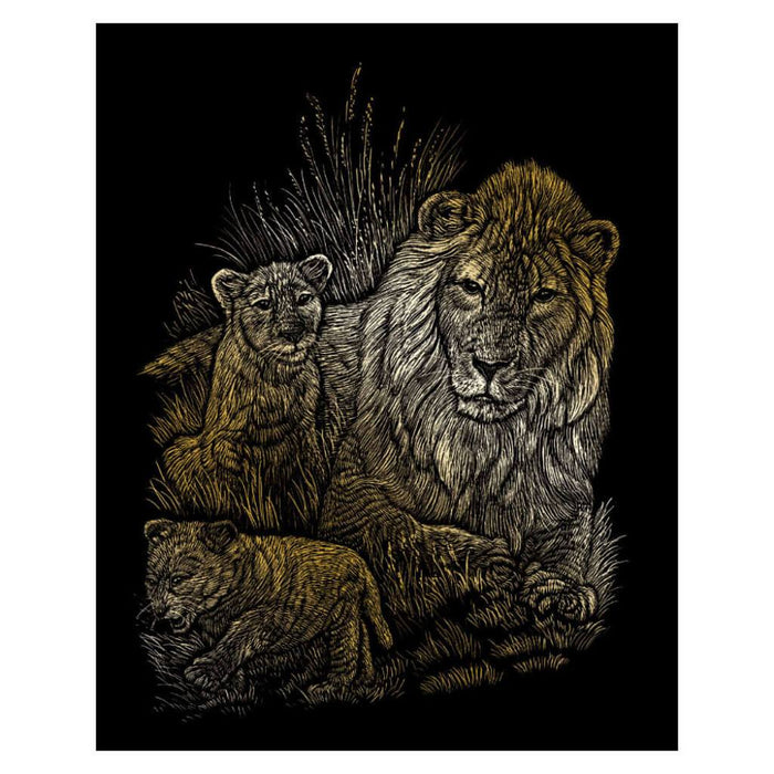 Engraving Art Gold Foil Set Lion & Cubs 