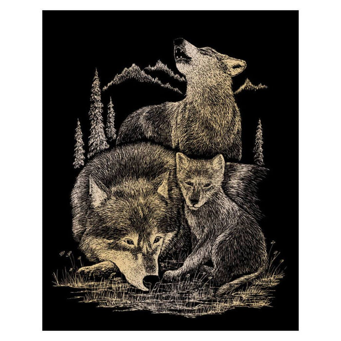 Engraving Art Gold Foil Set Wolves 