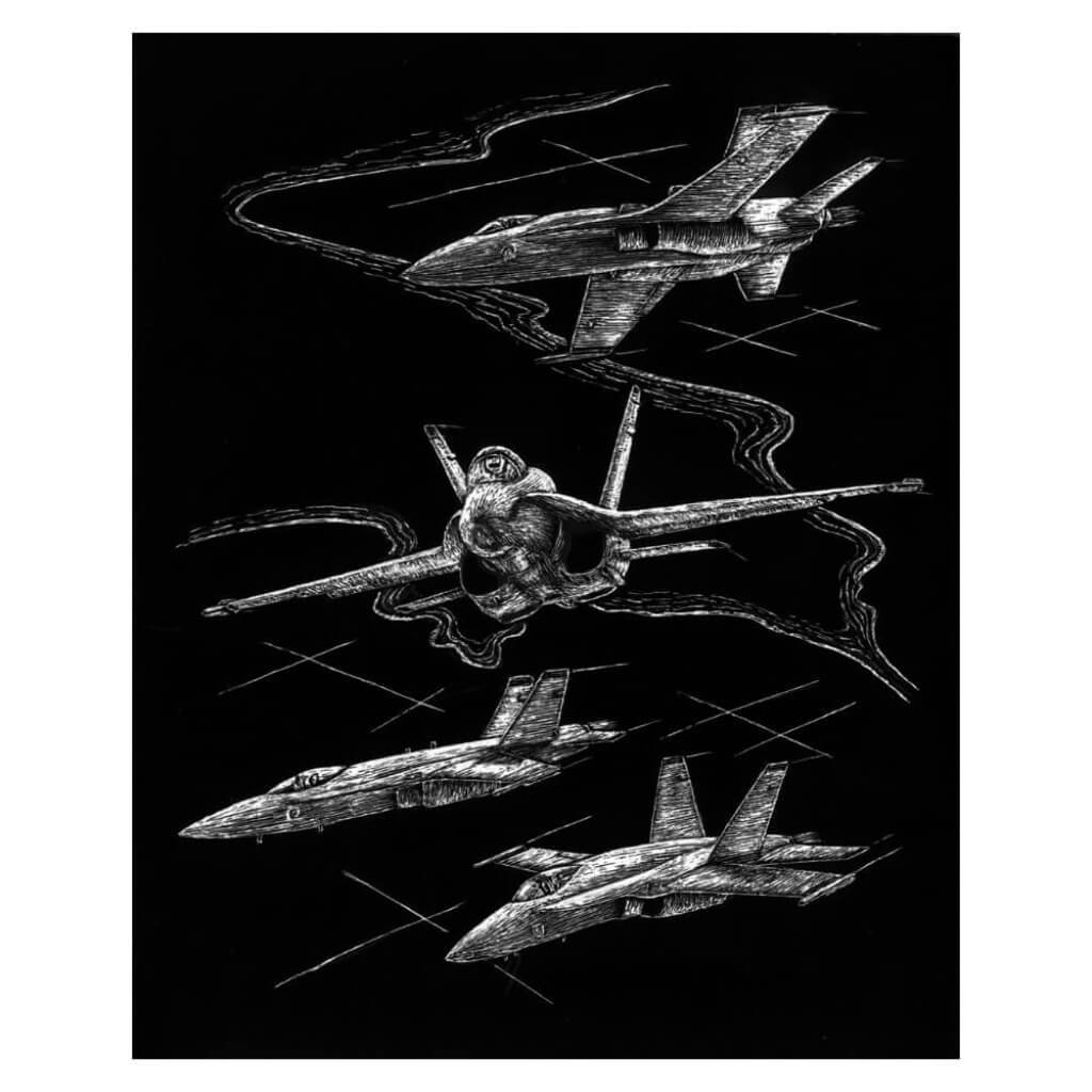 Engraving Art Silver Foil Set Jet Planes 