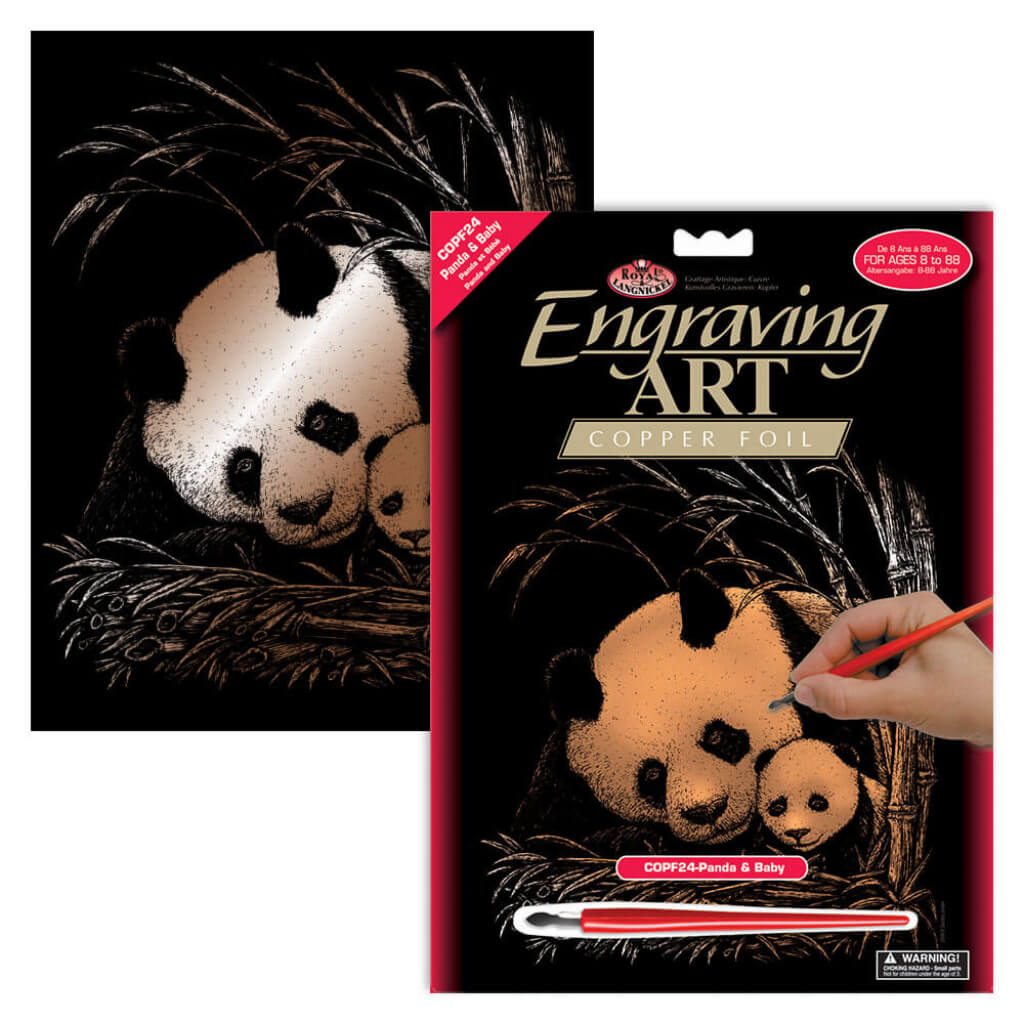 Engraving Art Copper Panda and Baby
