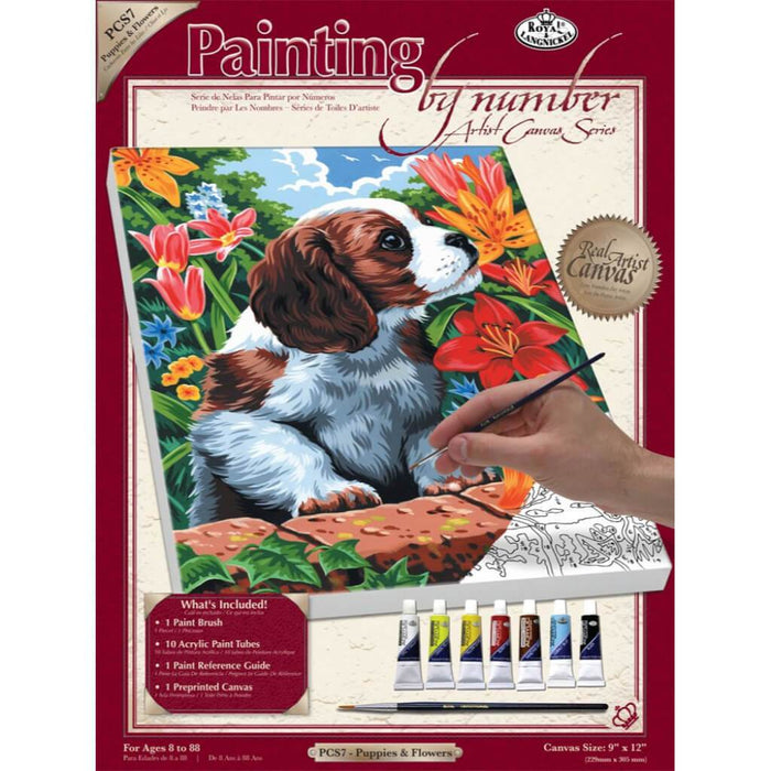 Painting By Number Puppy & Flowers