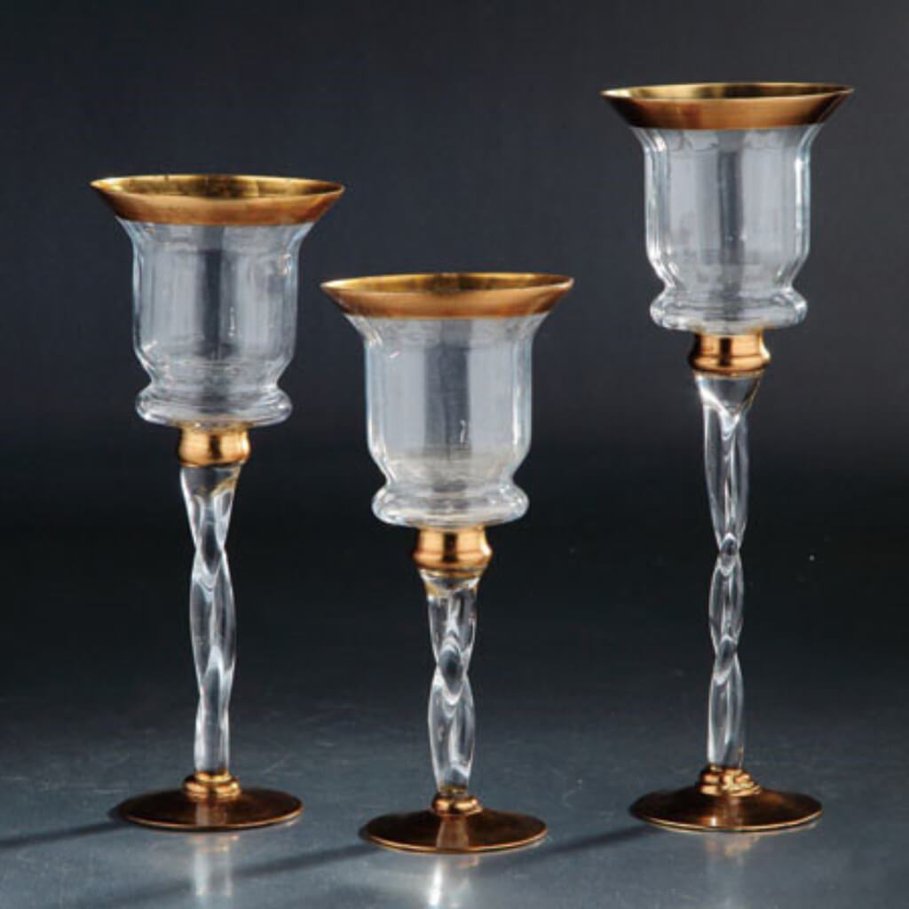 Hurricane Candleholder H:12&quot;/14&quot;/15.5&quot; D:5.5&quot; Gold 