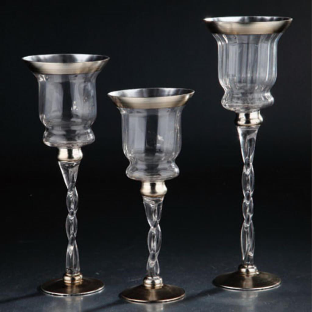 Hurricane Candleholder H:12&quot;/14&quot;/15.5&quot; D:5.5&quot; Silver 