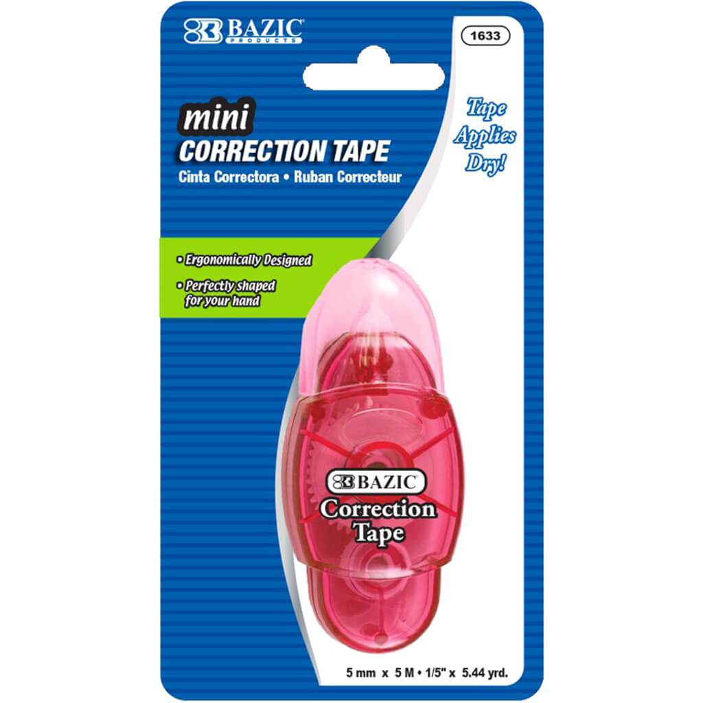 Mini Correction Tape 5mm x 196in with Protective Cap Red