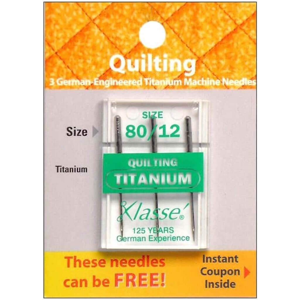 Klasse Titanium Quilting Machine Needles Size 12/80 3/Pkg