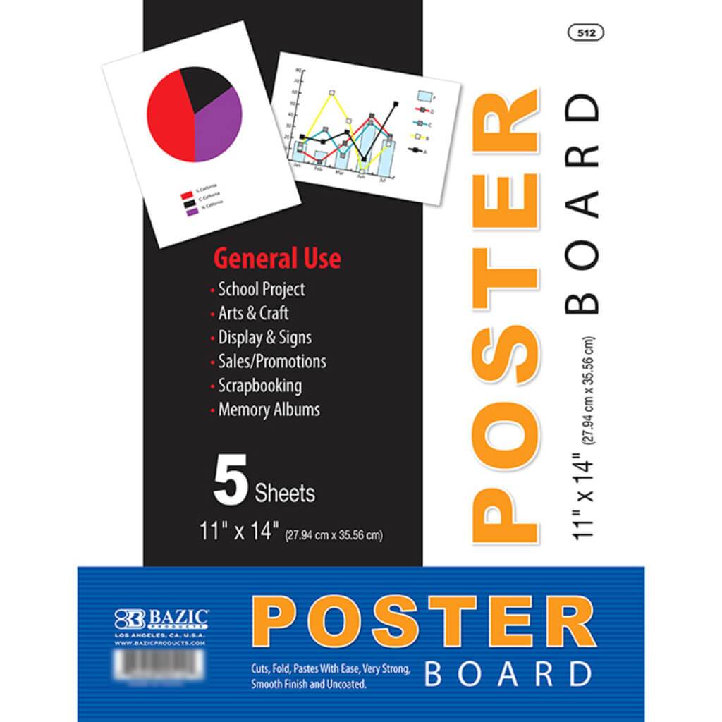 Poster Board 5 Sheets White 11in x 14in 