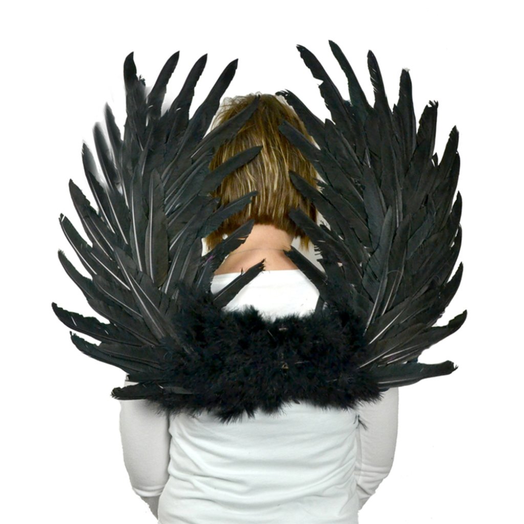 Feather Angel Wings W/Elastic Straps 30X24In Black 