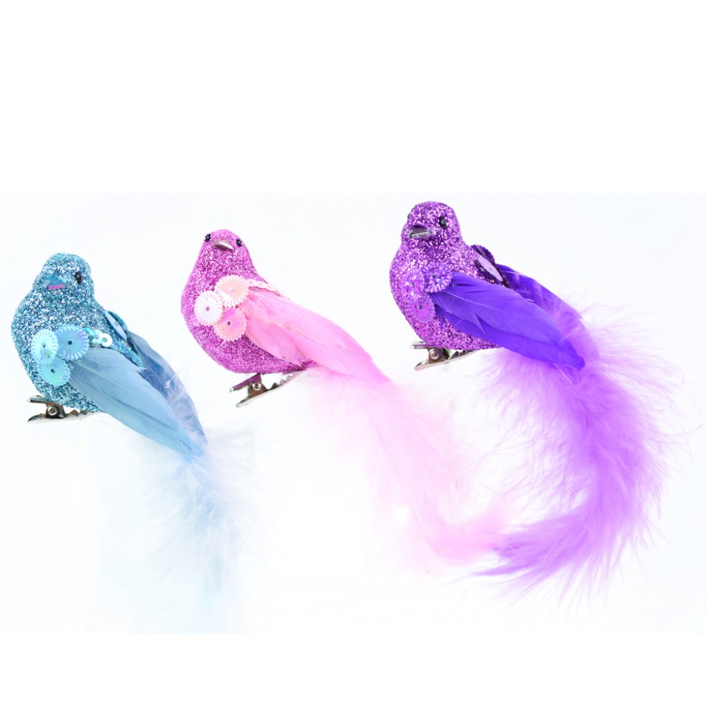 Fancy Glitter Bird W/ Fluffy Tail Asst 5in 