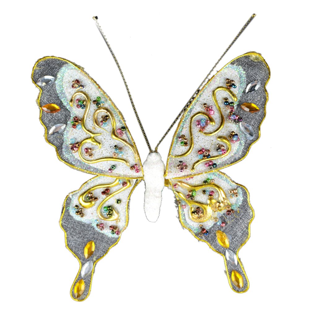 Fashion Butterfly W/Gems On Clip 5in White 