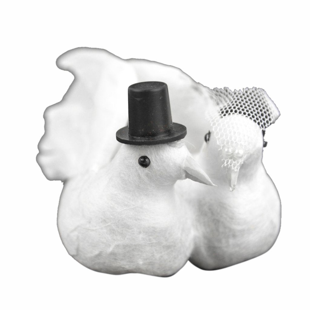 Feather Wedding Dove Couple W/Hat &amp; Veil 5in White 