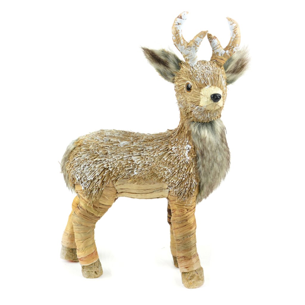 Sisal &amp; Faux Fur Deer Standing 12in 