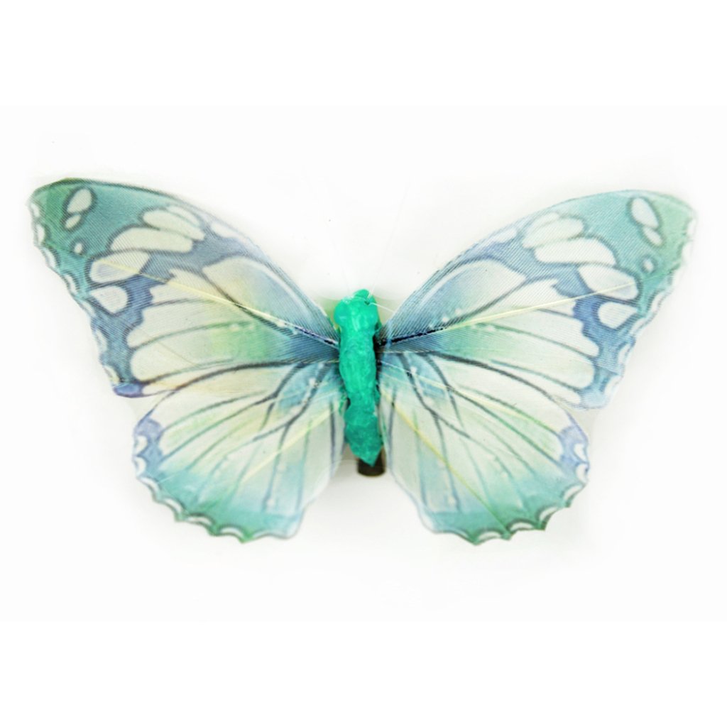 Light Turq Stamped Butterfly W/Clip 4.25in 