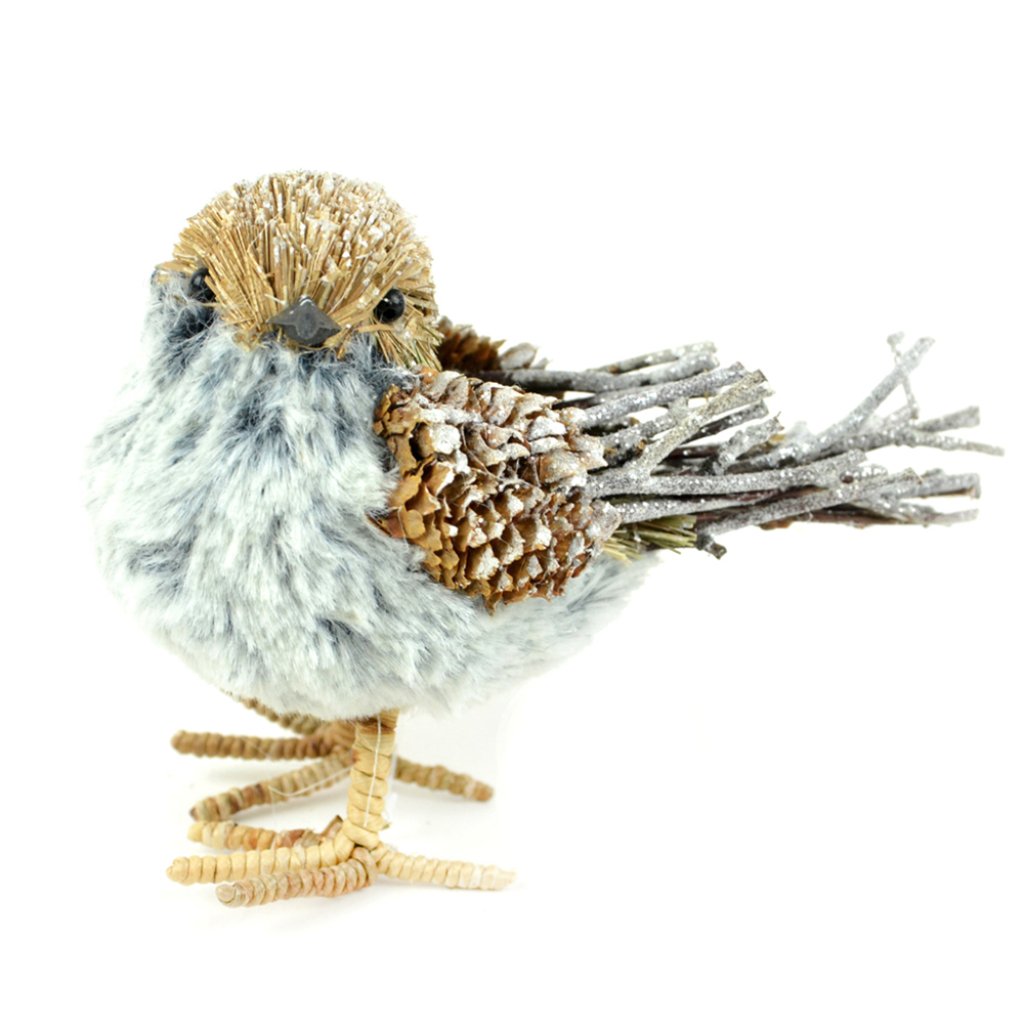 Glitter Faux Fur Standing Bird 3.75in 