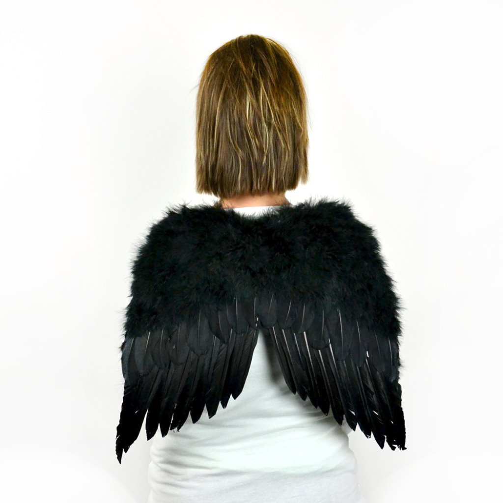 Feather Angel Wings W/Black Elastic Straps 20X16In Black 