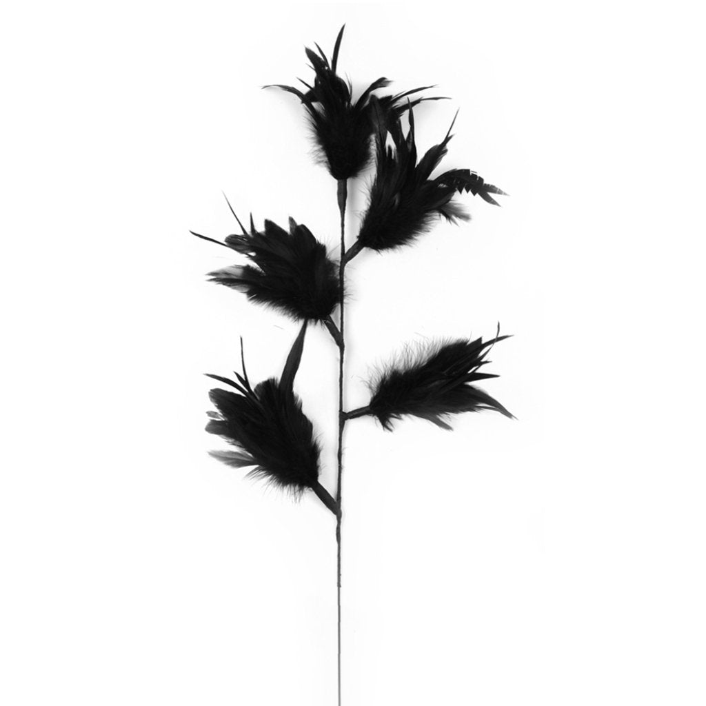 DECORative Feather Floral Stem Feather DECOR Black W/Biots 32in 