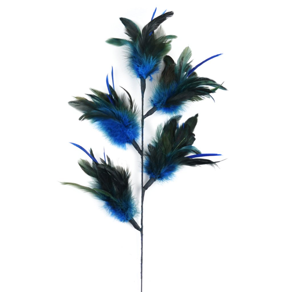 DECORative Feather Floral Stem Feather DECOR Dark Turq W/Biot 32in 