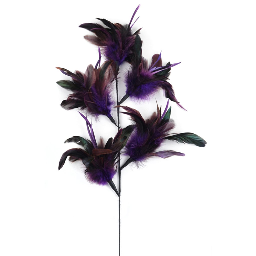 DECORative Feather Floral Stem Feather DECOR Deep Plum W/Biot 32in 