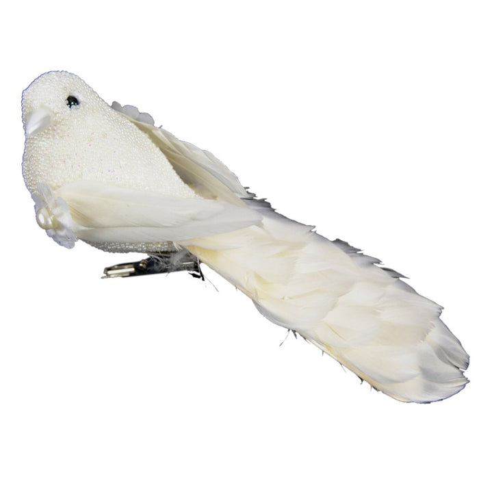 Micro Bead Wedding Bird On A Clip 4.75in White 