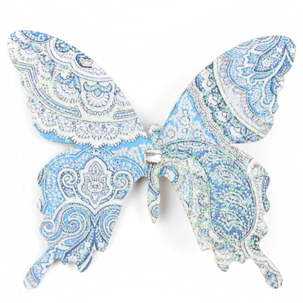 Satin Swallowtail Butterfly Blue/White Paisley Print 4in 