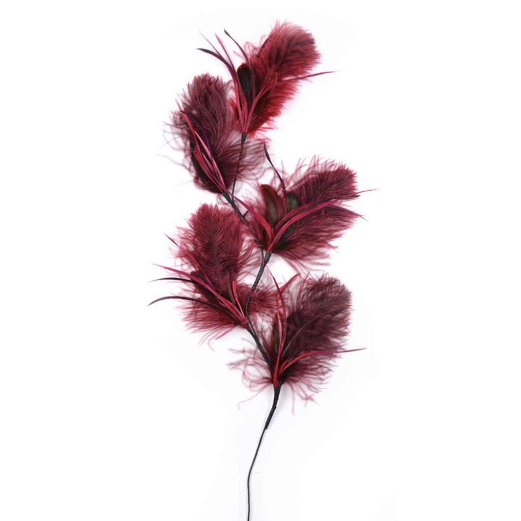 DECORative Feather Floral Stem Merlot/Cinnabar 30in 