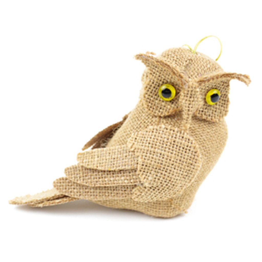 Large Burlap Owl 7in Natural 