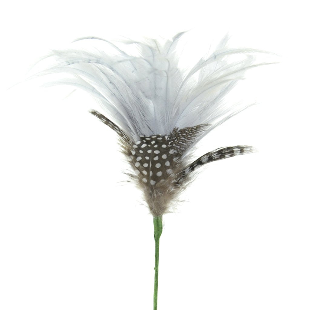 Ash Grey Guinea And Hackle Feather Flower Stem 17in 