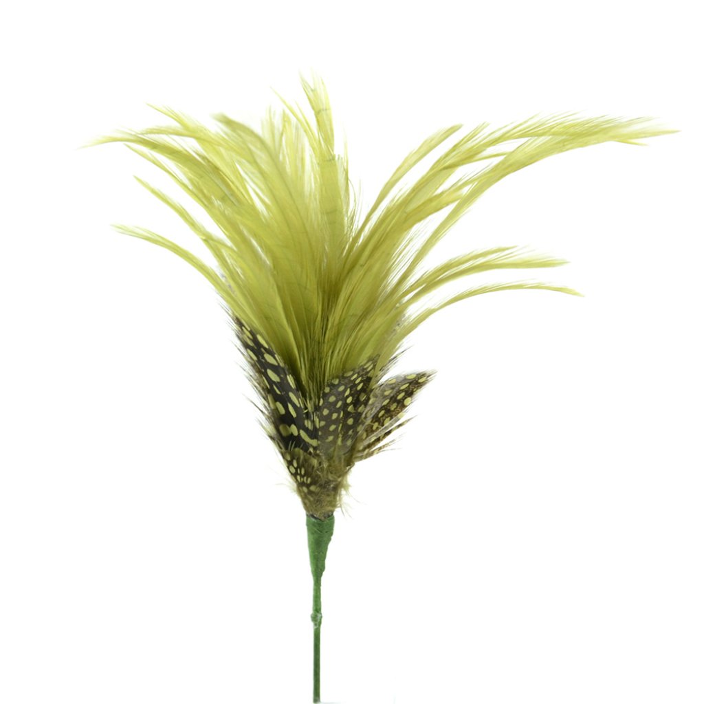 Medium Olive Guinea And Hackle Feather Flower Stem 17in 