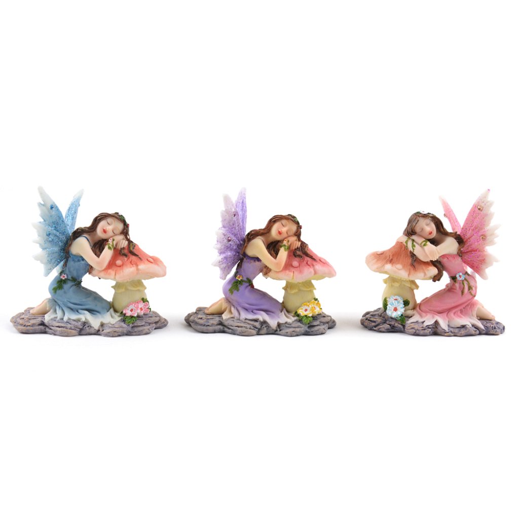 Miniature Garden Fairy Sleeping On Mushroom 2.5in 