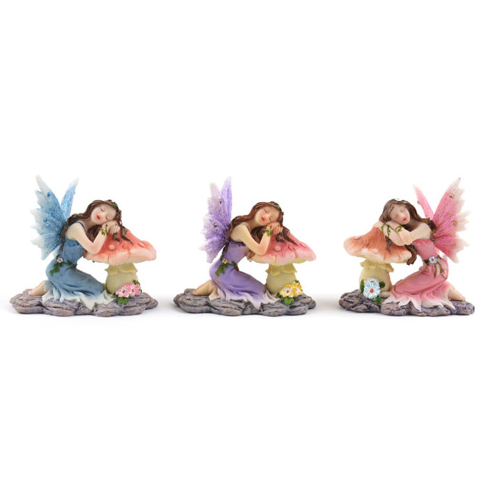Miniature Garden Fairy Sleeping On Mushroom 2.5in 