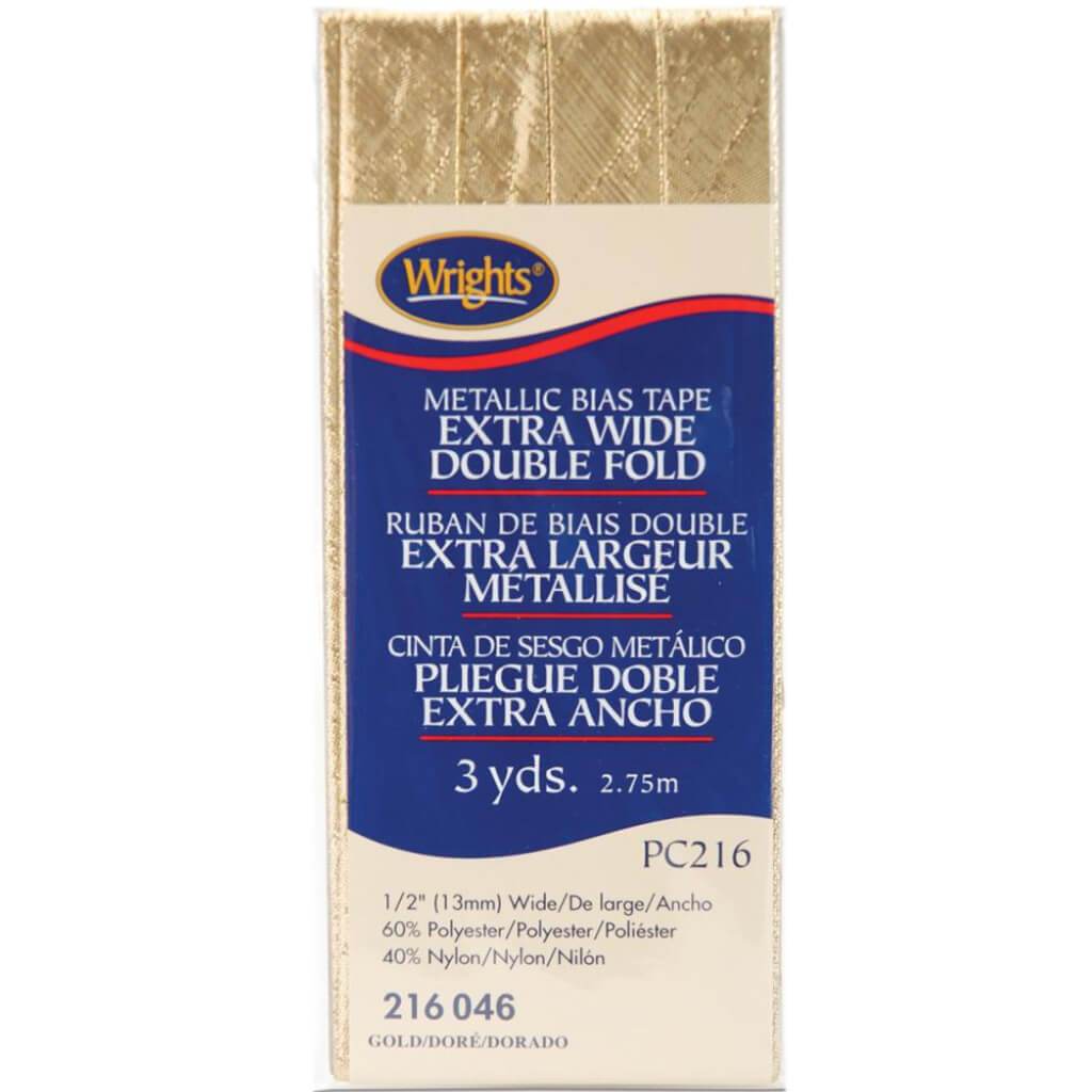 Wrights Double Fold Bias Tape .5in x 3yd Gold Lame'