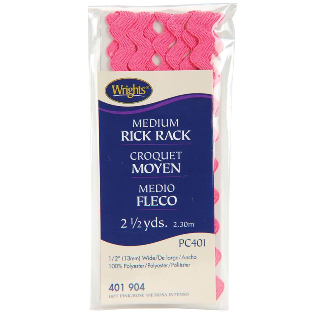 Wrights Medium Rickrack .5in x 2.5yd Candy Pink
