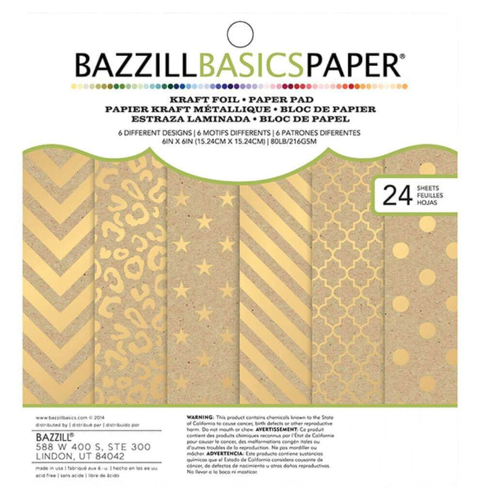 Bazzill Kraft & Gold Foil Paper Pad Premium Cardstock 6in x 6in