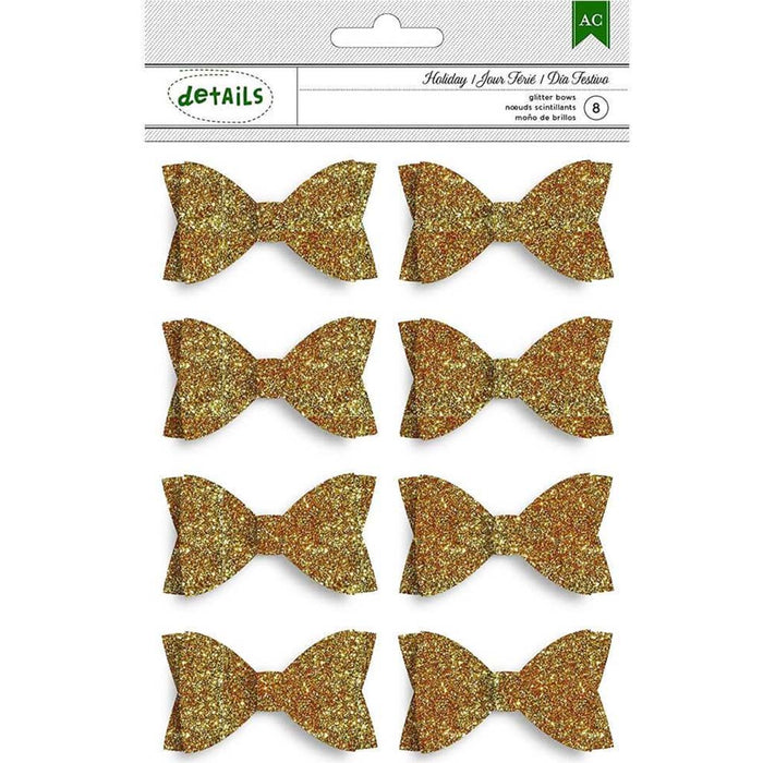 Holiday 8pcs Gold Glitter Bows Embellishments