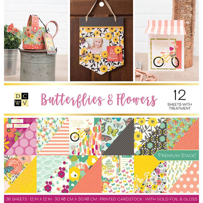 DCWV 36sheets Butterflies & Flowers Premium Stack 12in x 12in Paper Pad