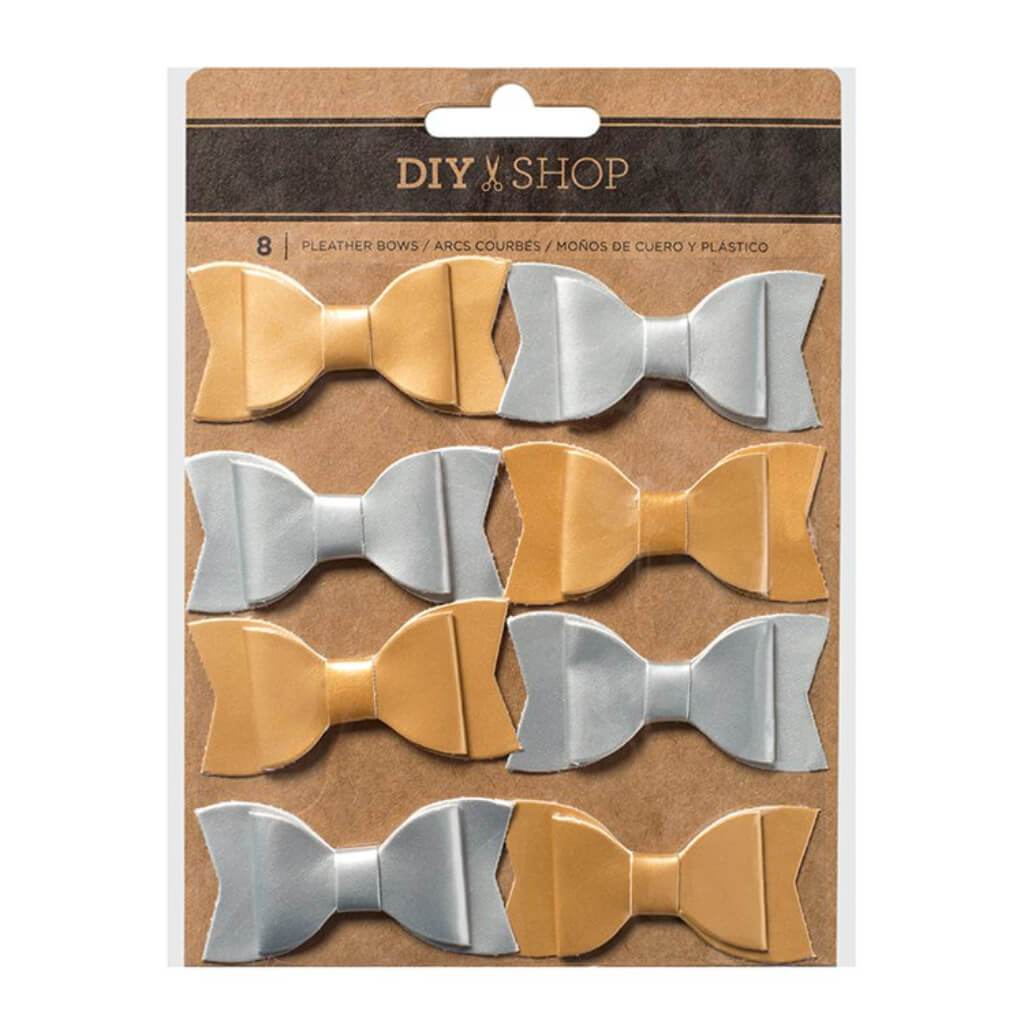 EMBELLISHMENT GOLD AND SILVER PLEATHER BOWS 8 PIECES 