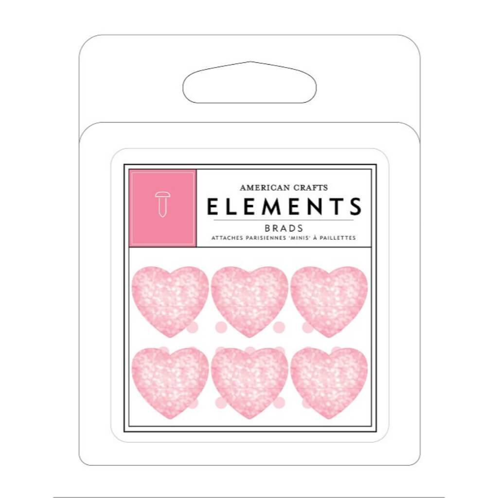 EMBELLISHMENT BRADS GLITTER PINK HEARTS SET OF 6 