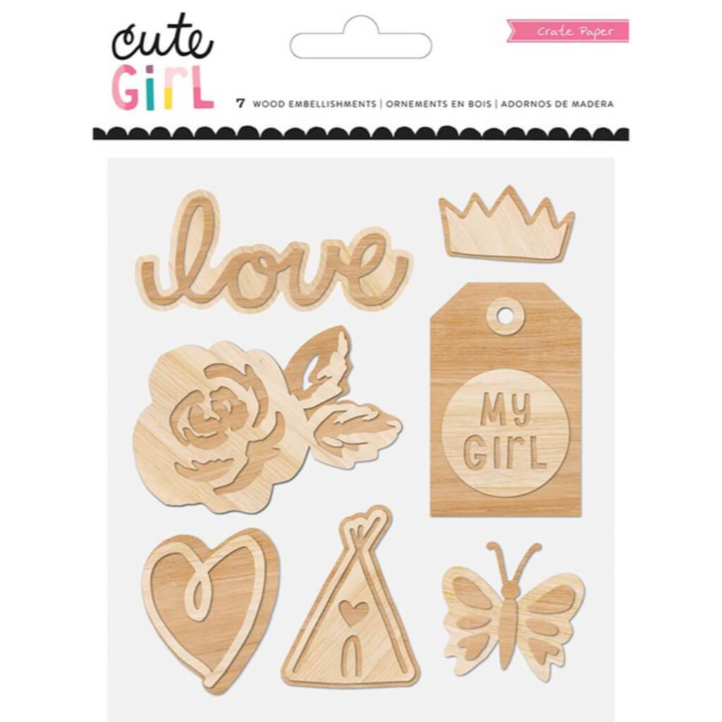 CUTE GIRL LAYERED WOOD VENEER SHAPES EMBELLISHMENT 