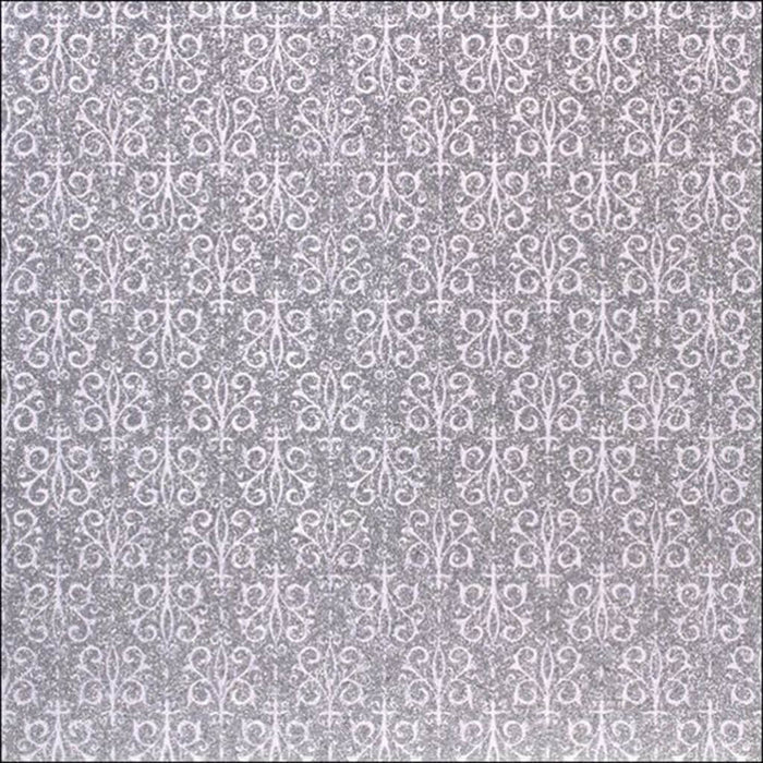 Cardstock Patterned Glitter Damask Silver 12in x 12in
