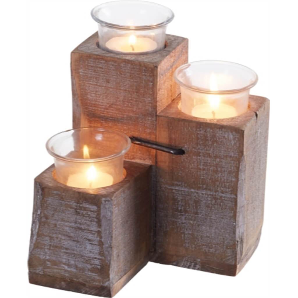 Wood/Glass Triple Votive 