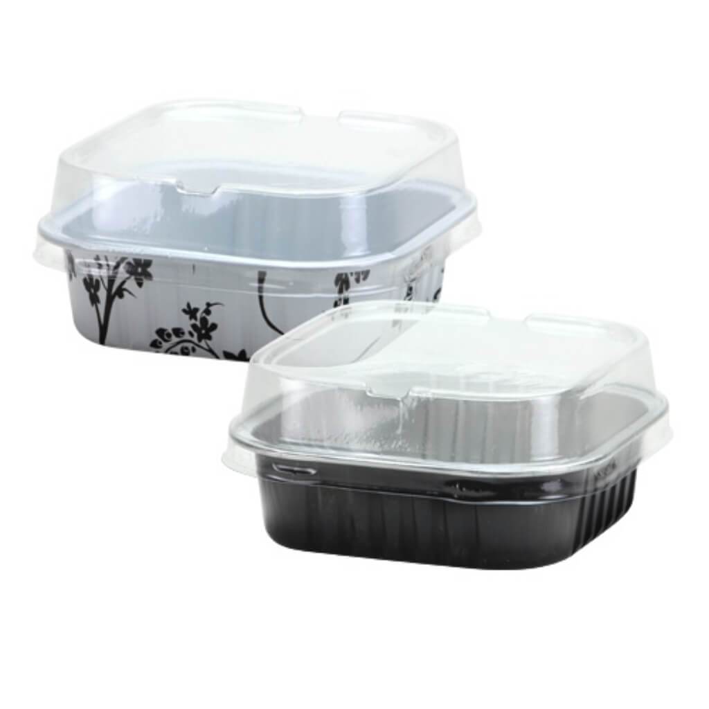 Elements Aluminum Pans with Lids Square Black 5 Count 2.75" 