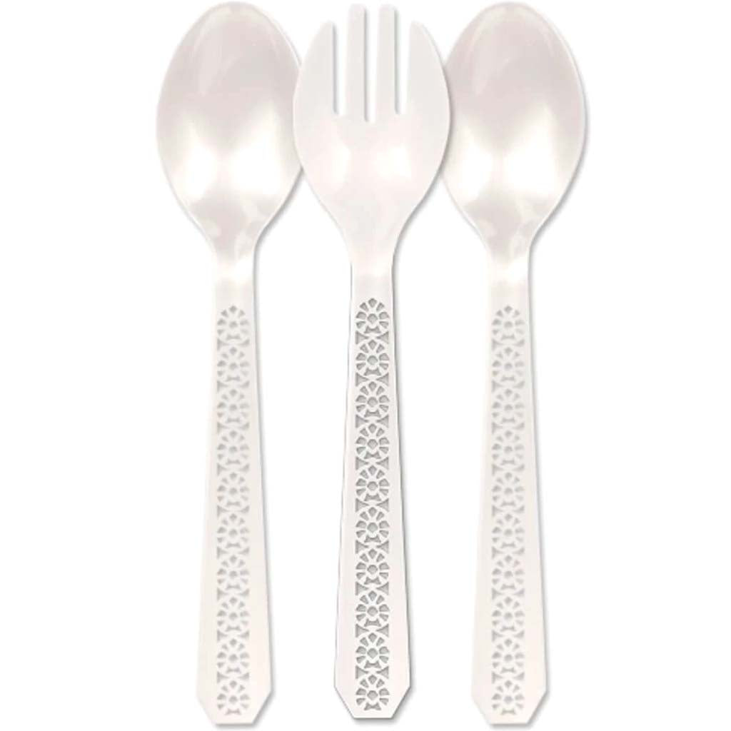 Lacetagon Serving Set Two Spoons and One Fork Pearl 3 Count 