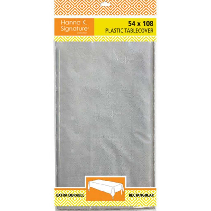 Rectangular Heavyweight Plastic Tablecover Silver Lace 54IN X 108IN 