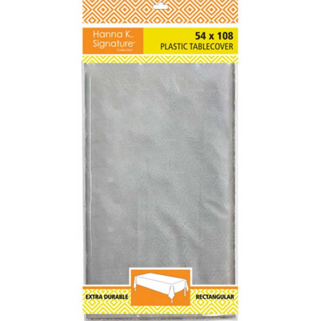 Rectangular Heavyweight Plastic Tablecover Silver Lace 54IN X 108IN 