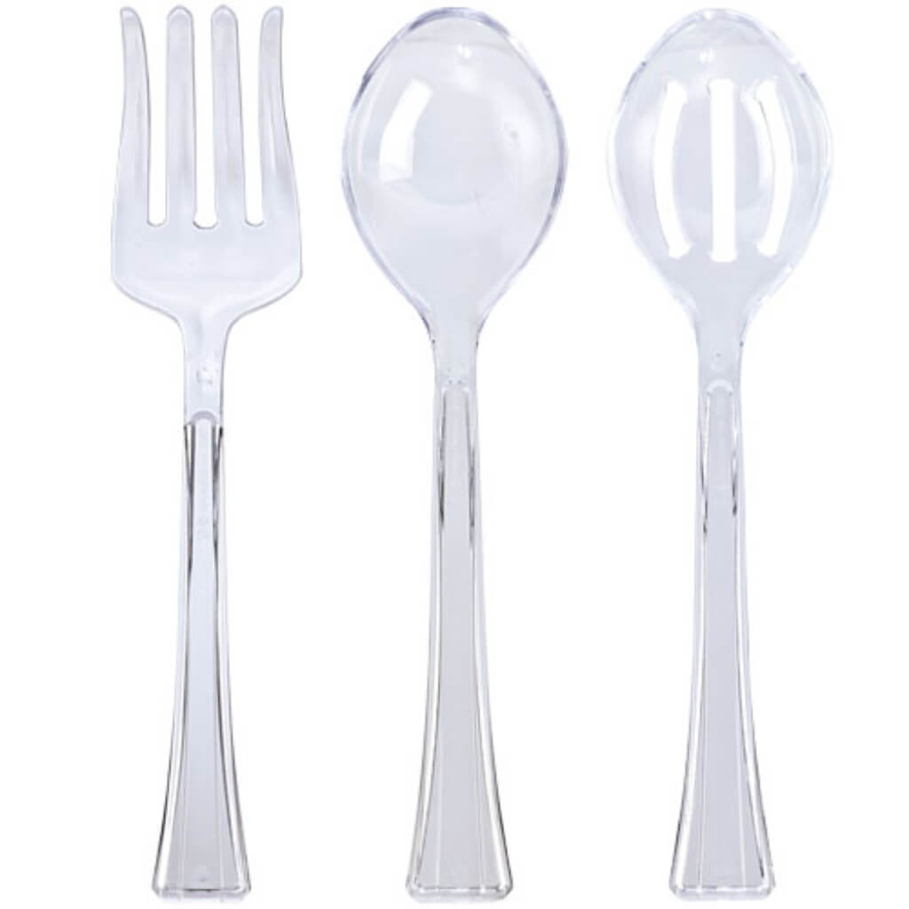 Serving Set 3pc, Clear 1 Spoon, 1 Fork, 1 Slotted Spoon