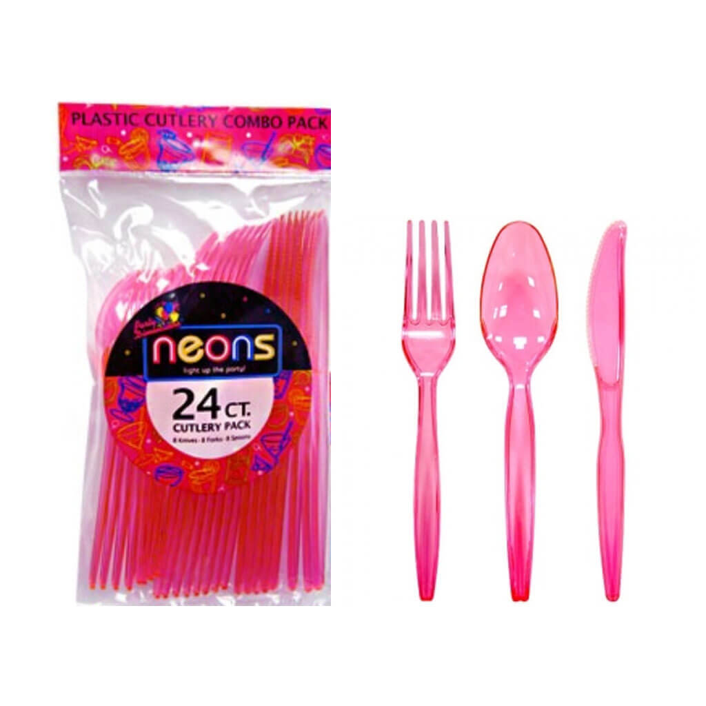 Neon Combo Cutlery 24ct, Pink