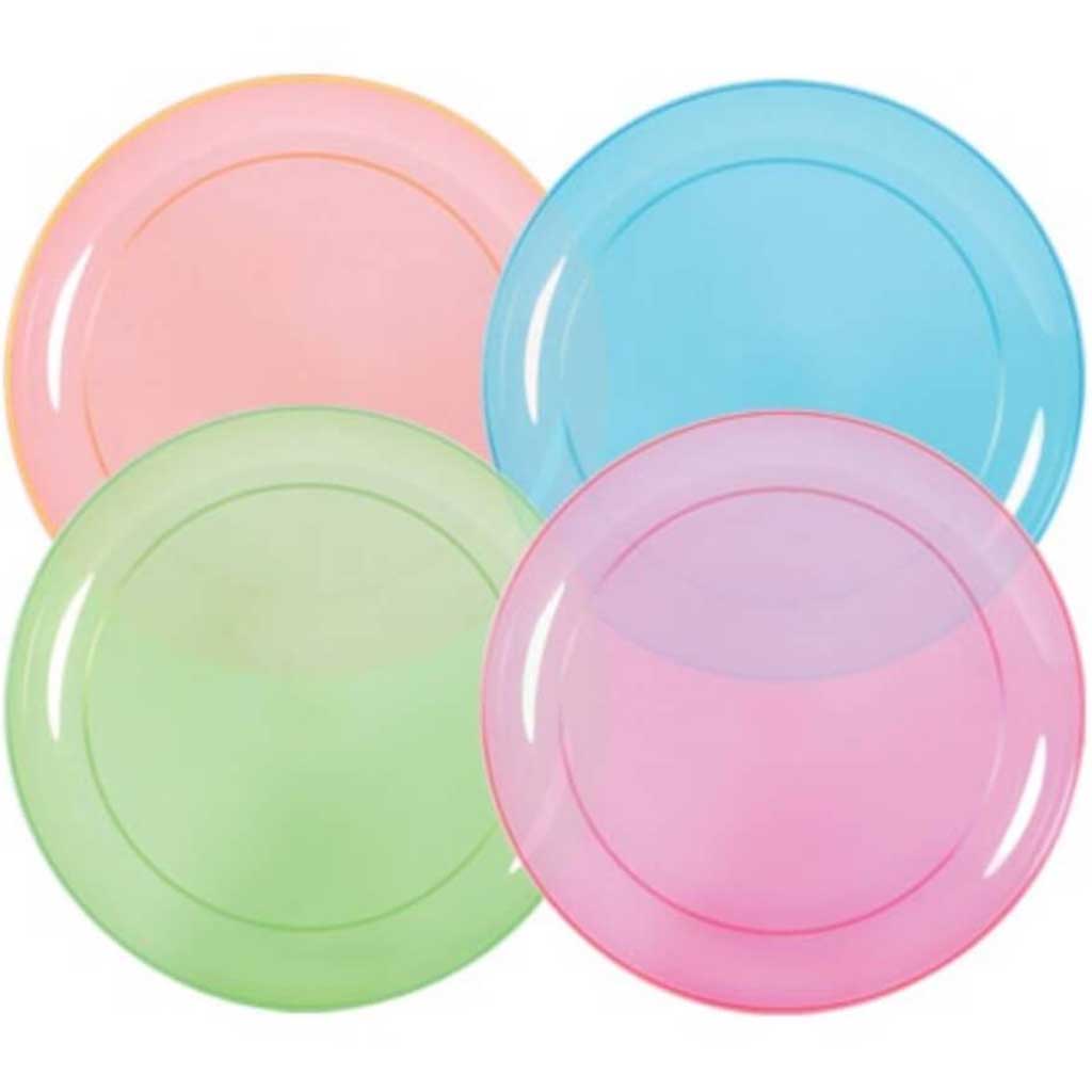 Neon Plastic Plates 4 Assorted Colors 6&quot; 