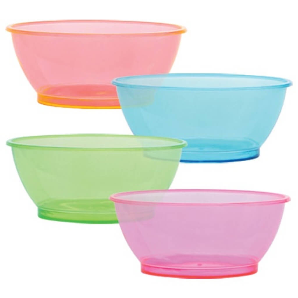 Neon Plastic Bowls 4 Assorted Colors 6oz 