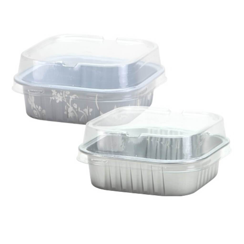 Elements Aluminum Pans with Lids Square Silver 5 Count 2.75" 