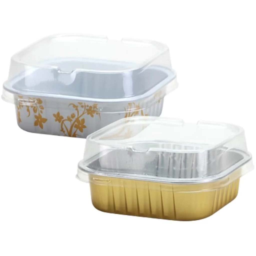 Elements Aluminum Pans with Lids Square Gold 5 Count 2.75&quot; 