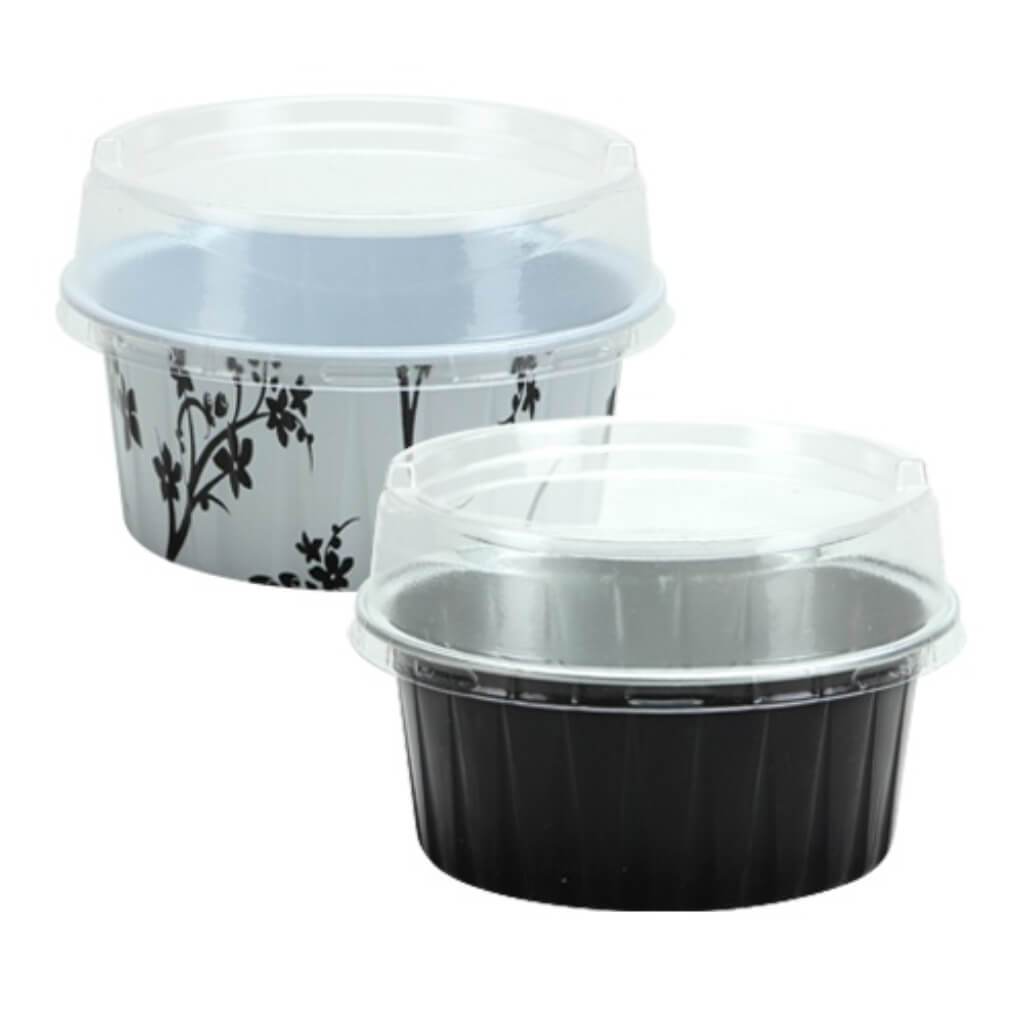 Elements Aluminum Pans with Lids Round Black 5 Count 2.5" 